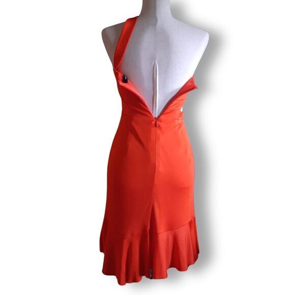 BCBG Max Azria Asymmetrical Bodycon Cutout Dress Red-Orange Shimmer Size XXS - Picture 6 of 16